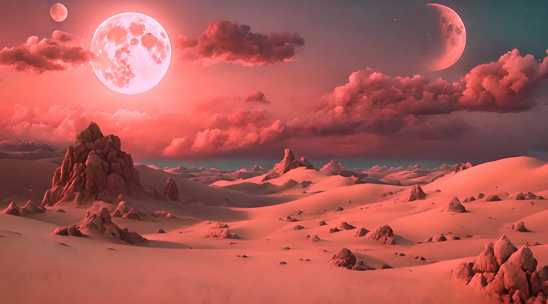 Surreal Pink Moons over Desert Sci-Fi Backdrop